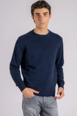 Maglia girocollo lana/cashmere blu