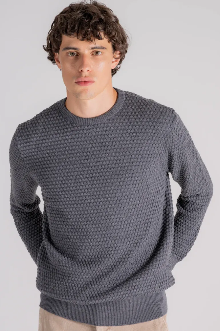 Maglia girocollo lavorata 100% lana merino grigio