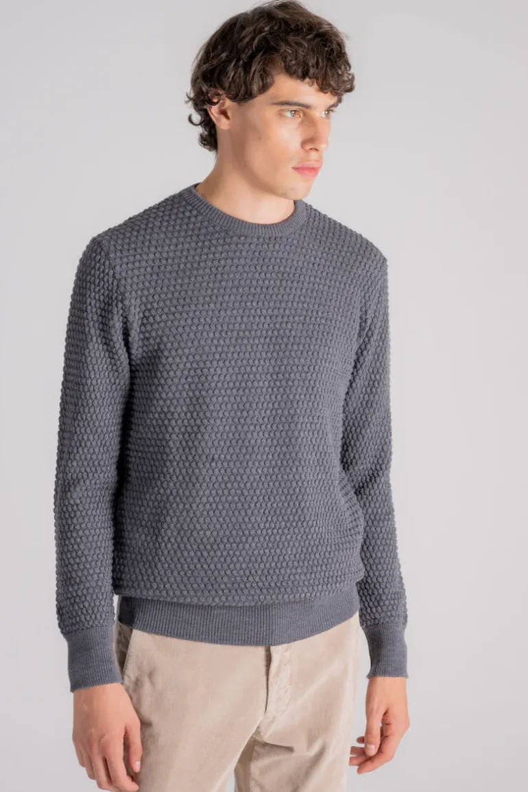 Maglia girocollo lavorata 100% lana merino grigio