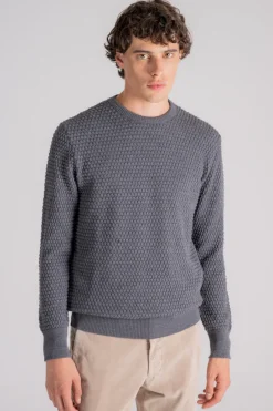 Maglia girocollo lavorata 100% lana merino grigio