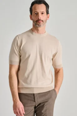 Maglia girocollo mezza manica cotone beige