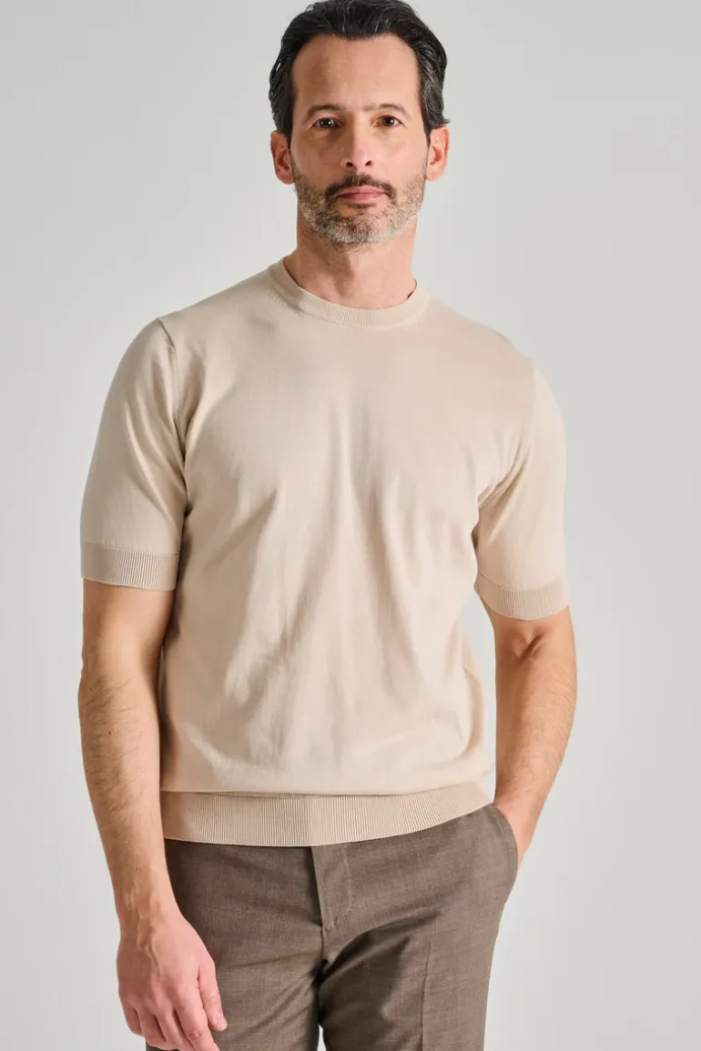 Maglia girocollo mezza manica cotone beige