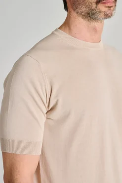 Maglia girocollo mezza manica cotone beige