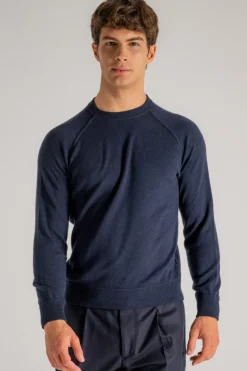 Maglia girocollo raglan lana/cashmere blu
