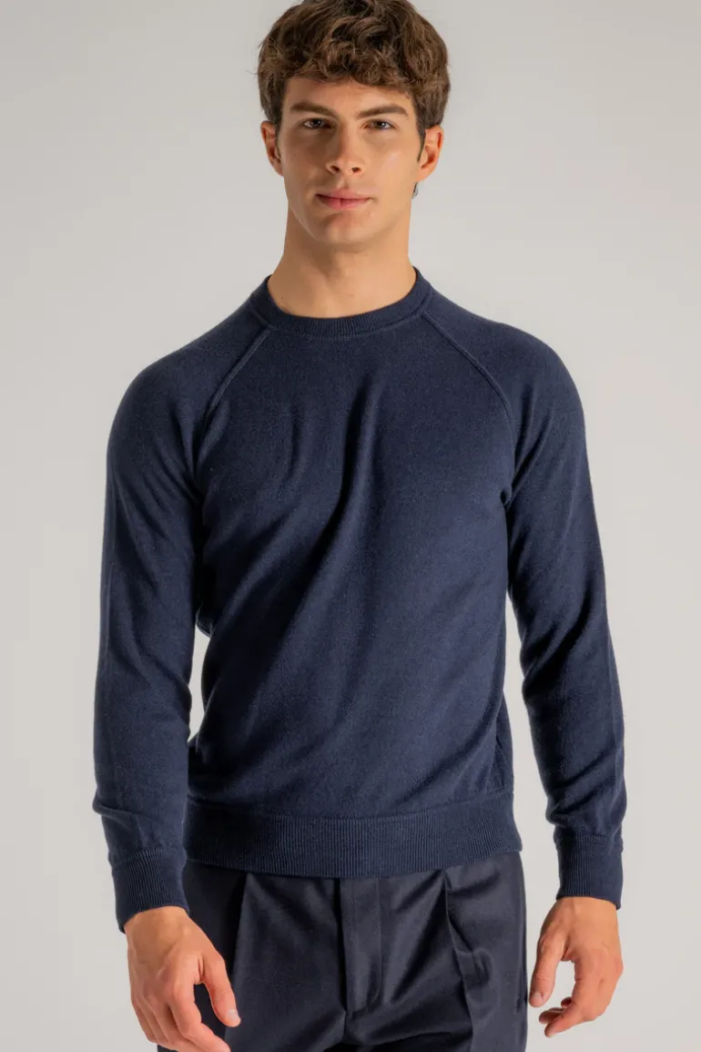 Maglia girocollo raglan lana/cashmere blu