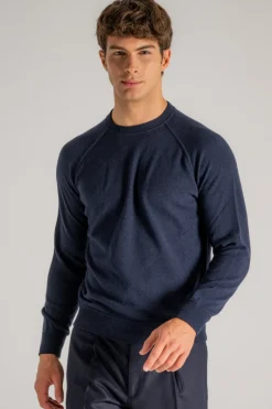 Maglia girocollo raglan lana/cashmere blu