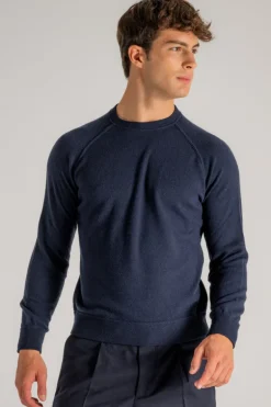 Maglia girocollo raglan lana/cashmere blu