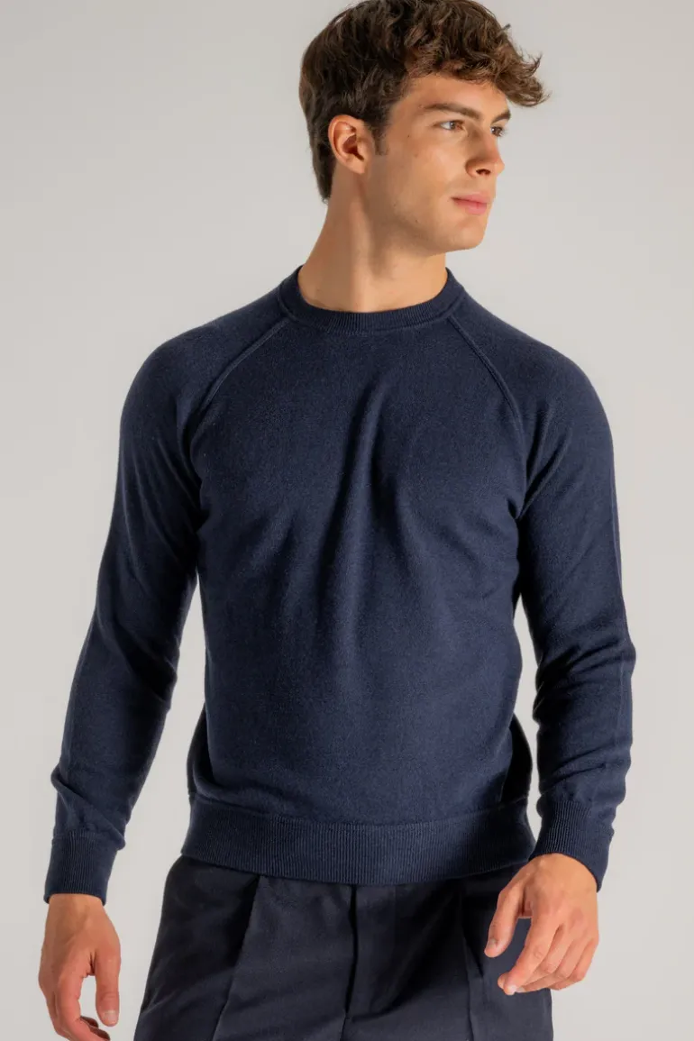 Maglia girocollo raglan lana/cashmere blu