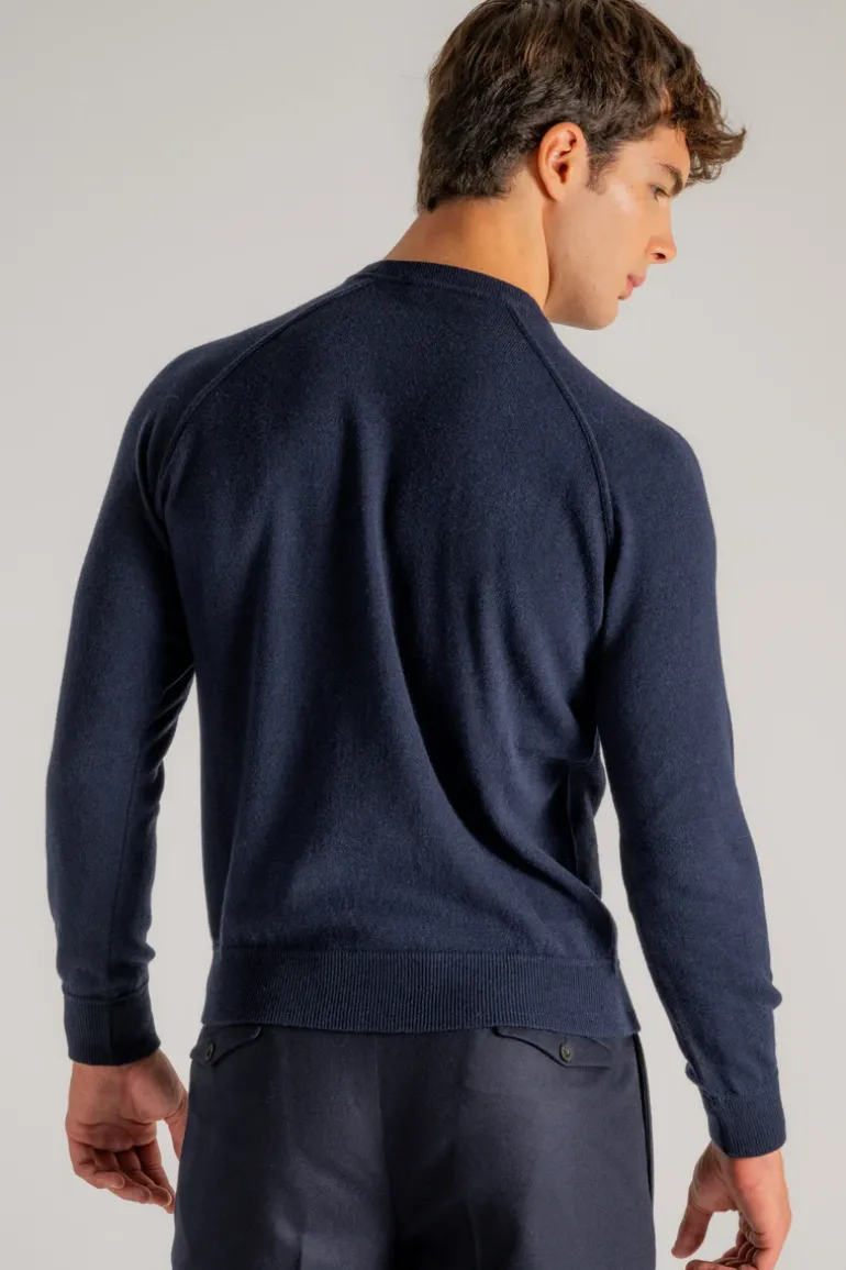 Maglia girocollo raglan lana/cashmere blu