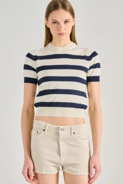 Maglia girocollo tessuto blu