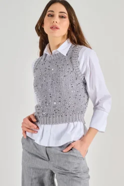 Maglia maxi paillettes bicolor grigio