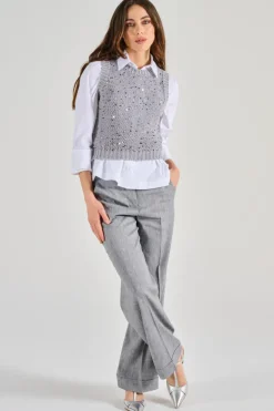 Maglia maxi paillettes bicolor grigio