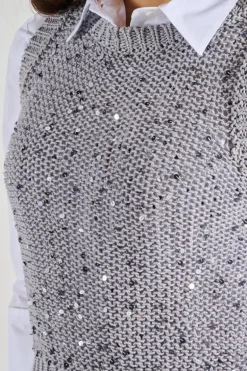 Maglia maxi paillettes bicolor grigio