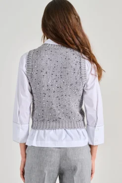 Maglia maxi paillettes bicolor grigio