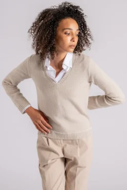 Maglia scollo a v 100% ws beige
