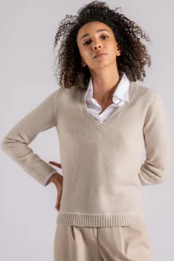 Maglia scollo a v 100% ws beige