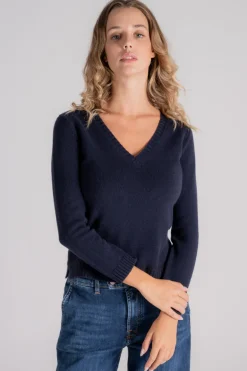 Maglia scollo a v 100% ws blu