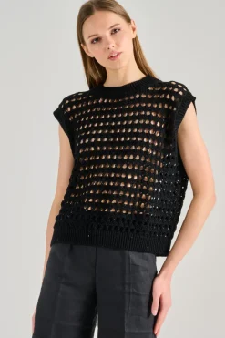 Maglia smanicata tessuto nero