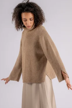 Maglia starlight collo alto poliammide/lana/alpaca marrone