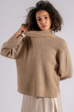 Maglia starlight collo alto poliammide/lana/alpaca marrone