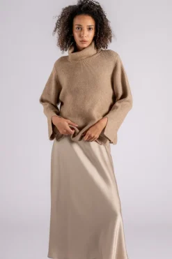 Maglia starlight collo alto poliammide/lana/alpaca marrone