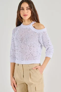 Maglia tricot maxi paillettes bianco
