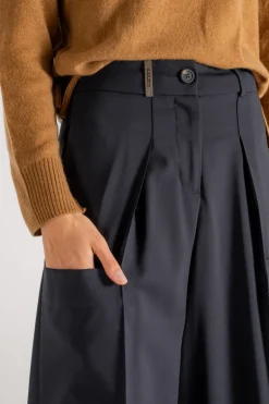 Pantalone twill stretch blu donna