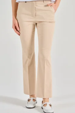 Pantaloni a zampetta tessuto beige
