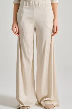 Pantaloni anvers satin risvolto beige