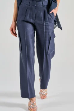 Pantaloni gabardina lucida blu