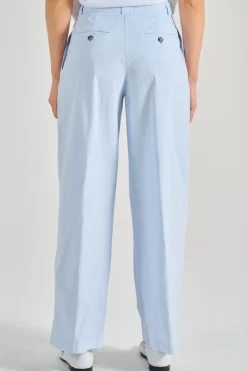 Pantaloni tela di cotone stretch azzurro