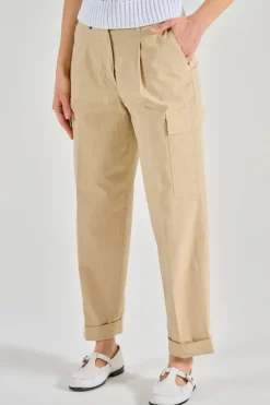 Pantaloni tela di cotone beige