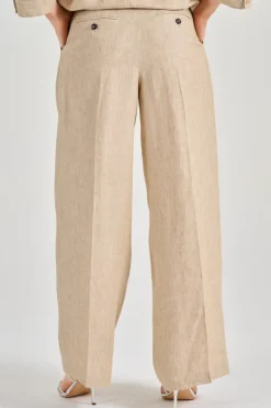 Pantaloni tela di lino effetto delavé beige