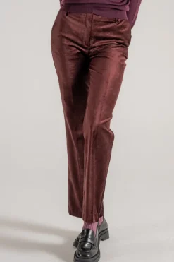 Pantaloni trumpet in velluto stretch cotone/viscosa marrone