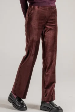 Pantaloni trumpet in velluto stretch cotone/viscosa marrone