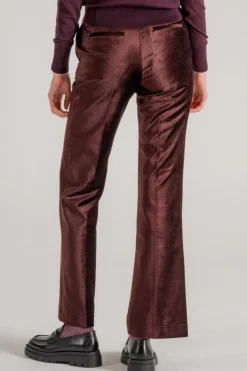 Pantaloni trumpet in velluto stretch cotone/viscosa marrone