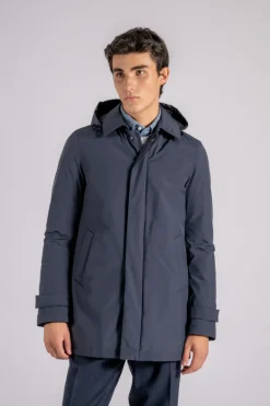 Piumino carcoat con cappuccio gore-tex blu
