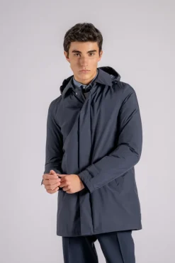 Piumino carcoat con cappuccio gore-tex blu