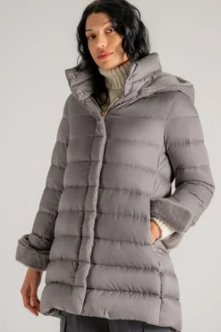 Piumino con cappuccio grigio donna