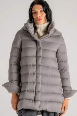 Piumino con cappuccio grigio donna