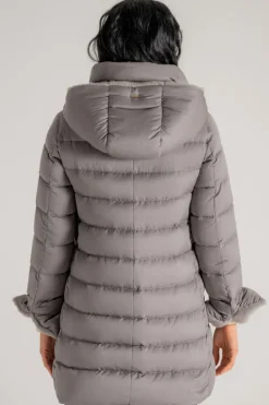 Piumino con cappuccio grigio donna