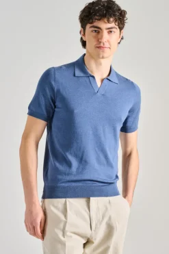 Polo buttonless ryan cotone blu