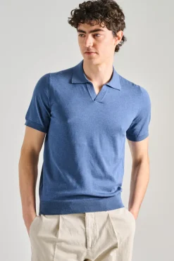 Polo buttonless ryan cotone blu