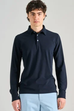 Polo manica lunga cotone blu
