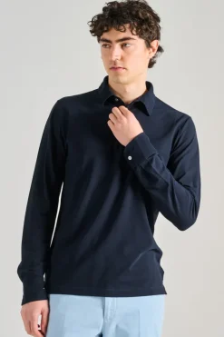 Polo manica lunga cotone blu
