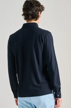 Polo manica lunga cotone blu