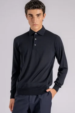 Polo ml paramontura in lana merino superfine blu