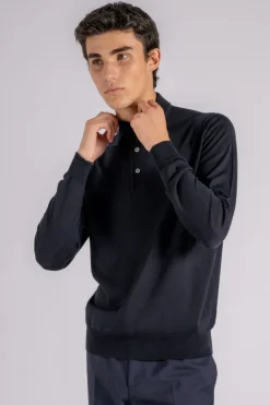 Polo ml paramontura in lana merino superfine blu