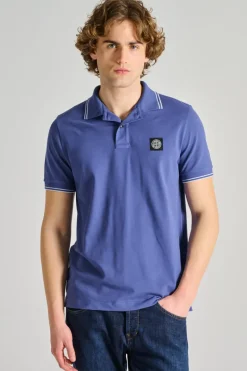 Polo pelle/tessuto blu