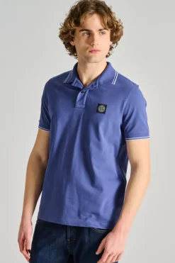 Polo pelle/tessuto blu